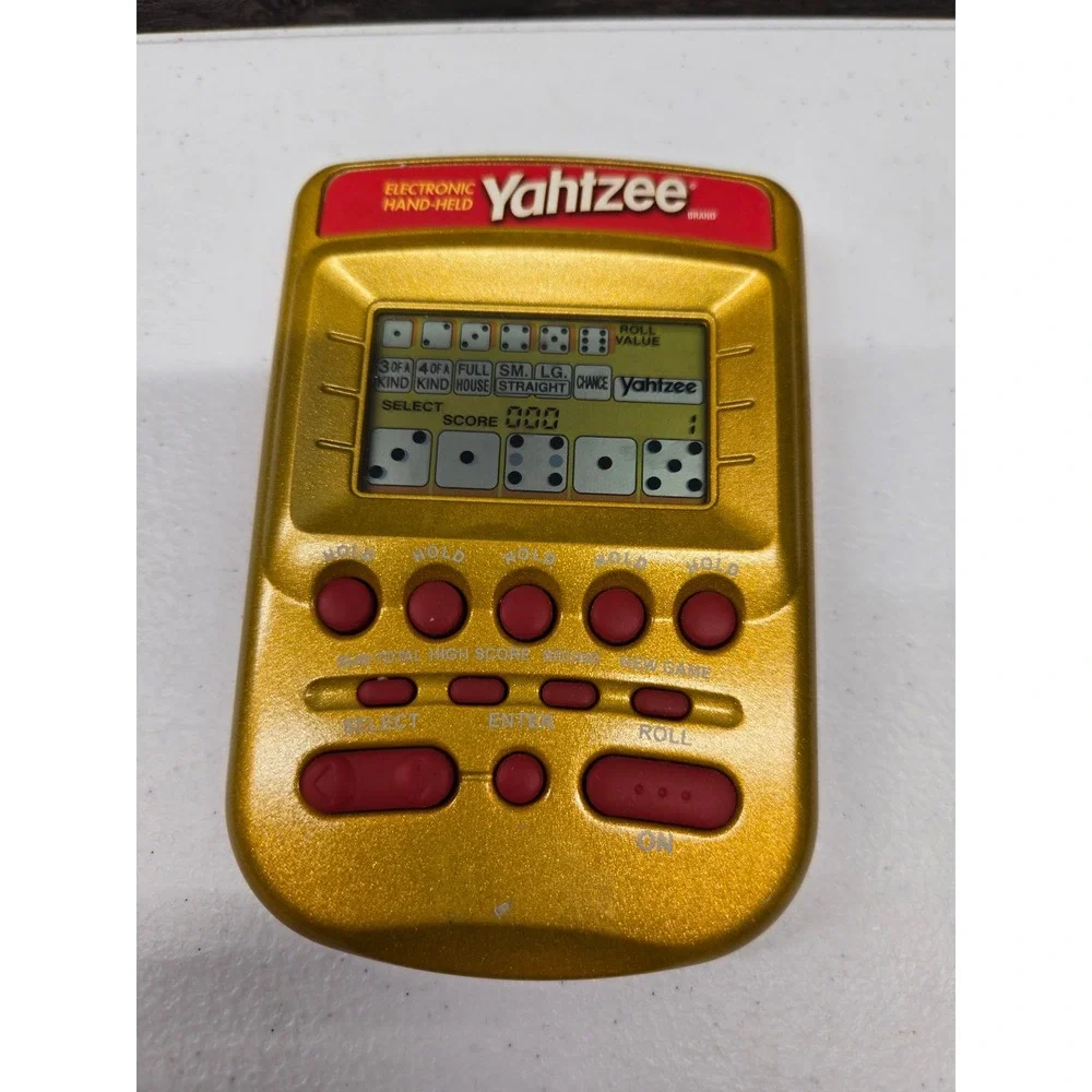 Vintage 2002 Hasbro Electronic Hand-Held Yahtzee Game Gold Red Works 04511